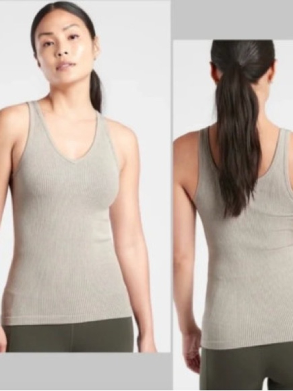 Athleta Ribbed V-Neck Tank Top in Light Taupe